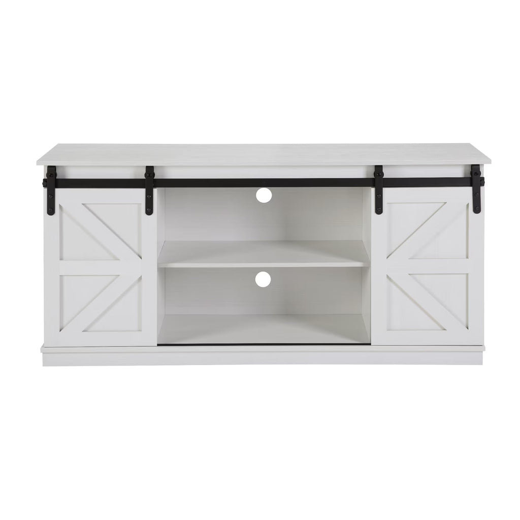 White 65 Inch TV Stand with Sliding Barn Doors and Storage H76275