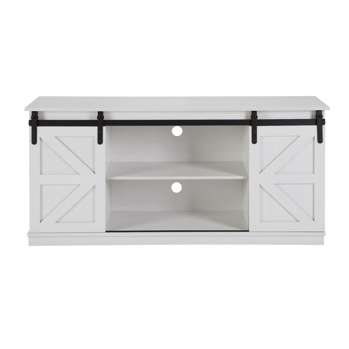 White 65 Inch TV Stand with Sliding Barn Doors and Storage H76275