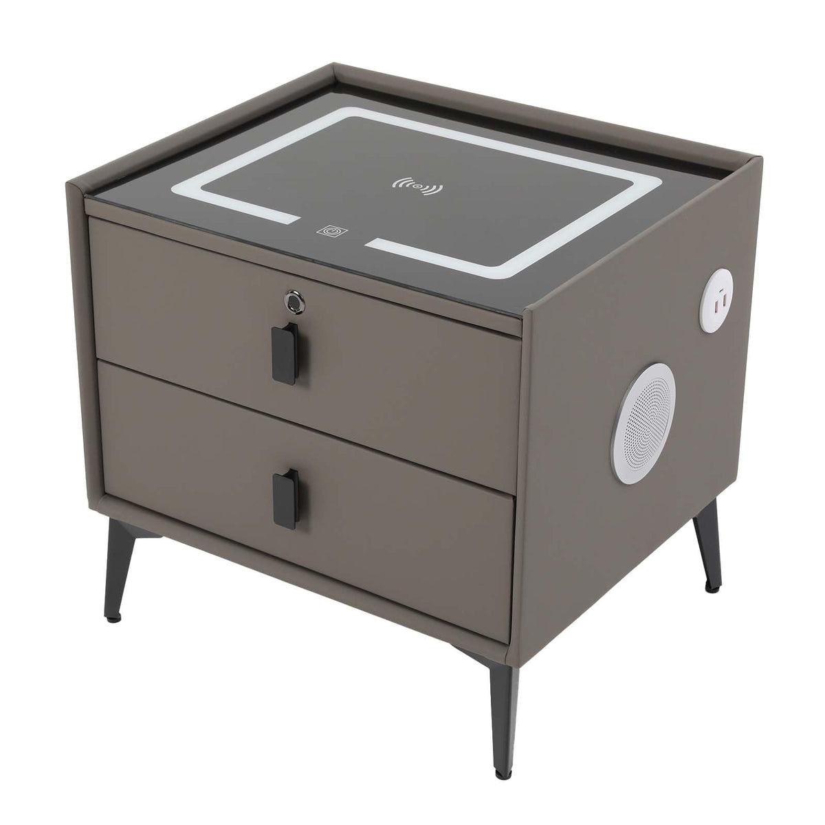 Dark Grey Smart Nightstand with Wireless Charging and LED Lights H70223