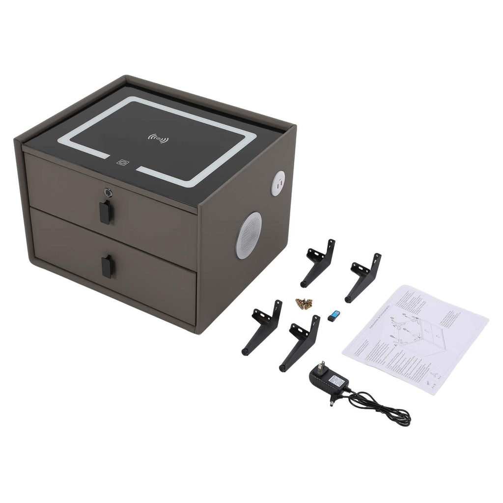 Dark Grey Smart Nightstand with Wireless Charging and LED Lights H70223