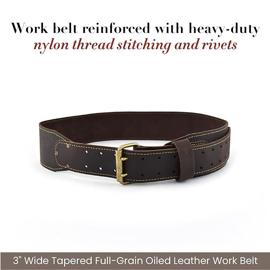 3" Wide Full-Grain Oiled Leather Work Belt V663893