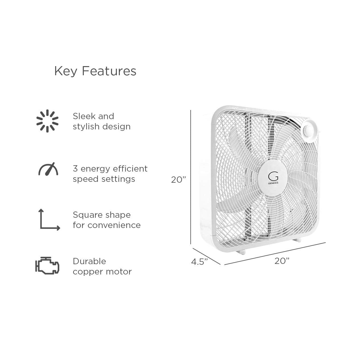 20" Box Fan, 3 Settings, Carry Handle, White Q92268