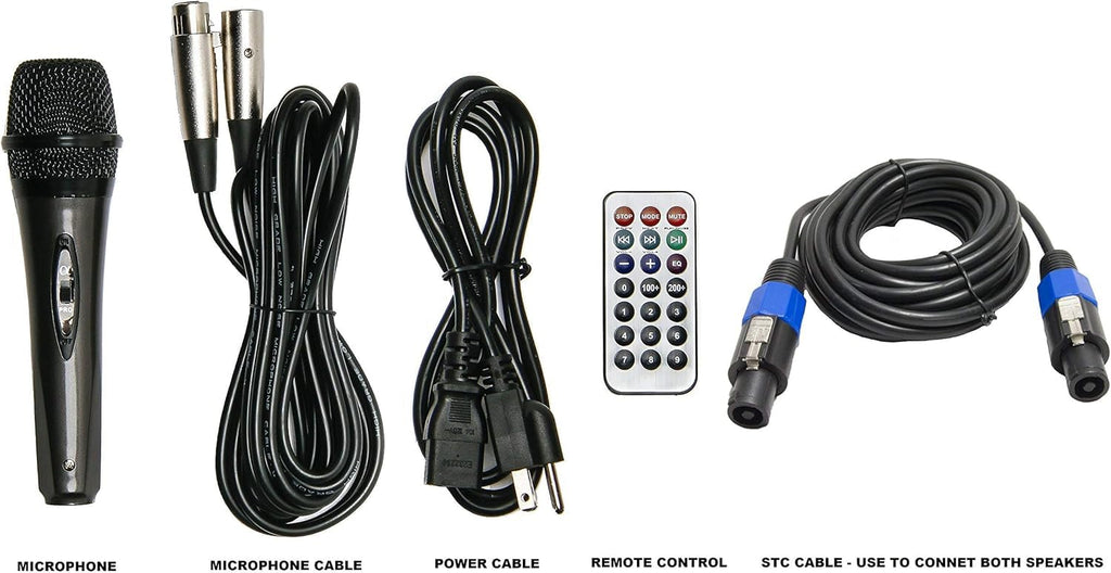 10" Powered 1000W DJ Speakers with Bluetooth USB SD Card AUX MP3 FM Radio PA System LED Lights Karaoke Mic C370