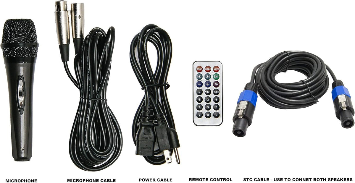 10" Powered 1000W DJ Speakers with Bluetooth USB SD Card AUX MP3 FM Radio PA System LED Lights Karaoke Mic C370