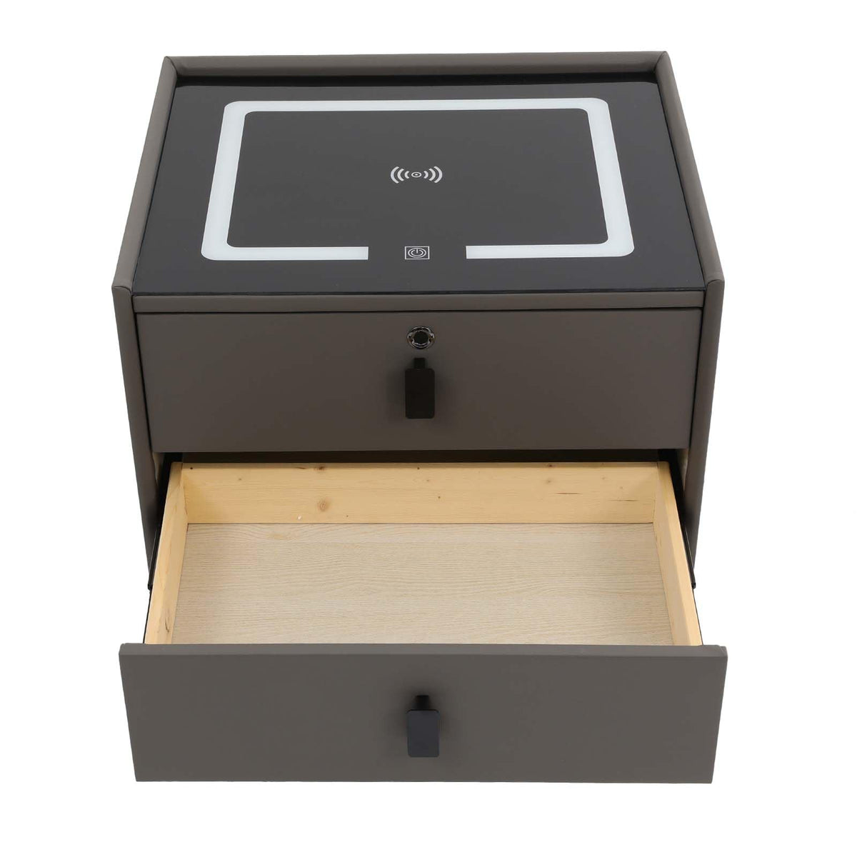 Dark Grey Smart Nightstand with Wireless Charging and LED Lights H70223