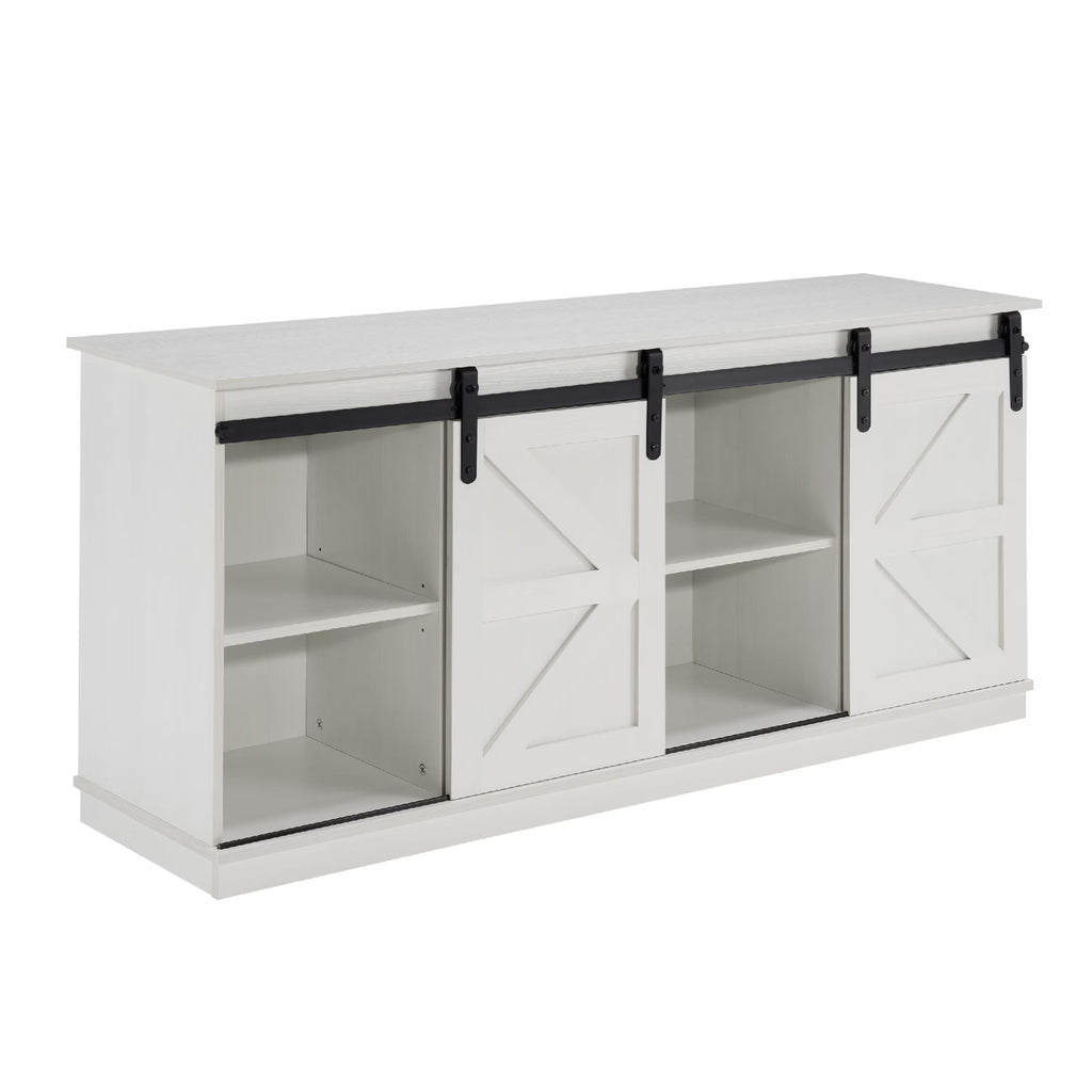 White 65 Inch TV Stand with Sliding Barn Doors and Storage H76275