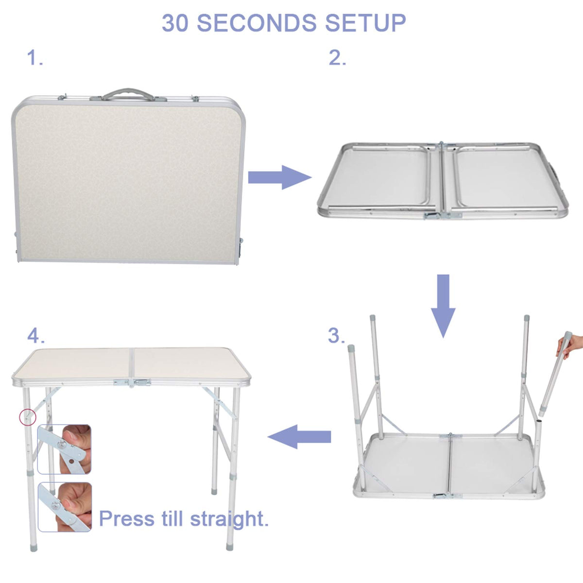 Folding Aluminum Camping Table White 3 FT W151813