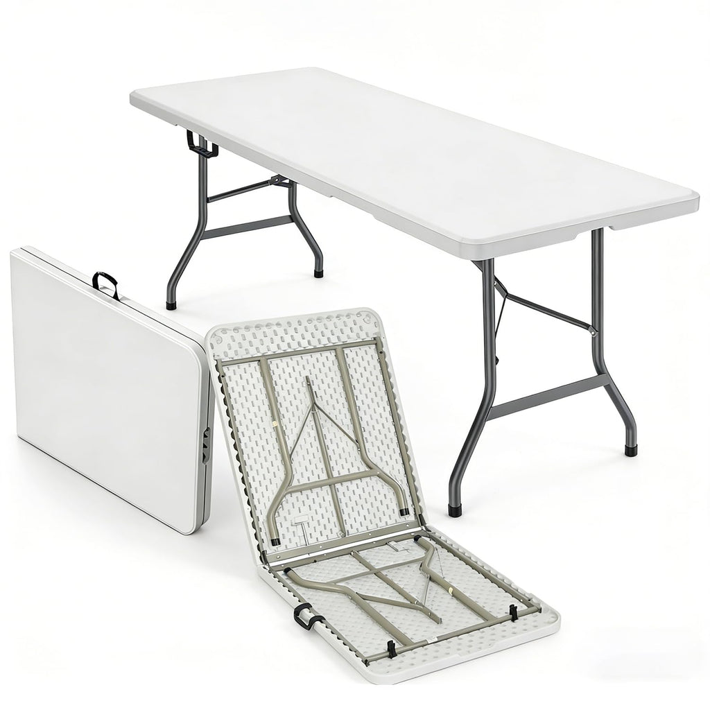 6FT White HDPE Folding Table with Carry Handle Y5614