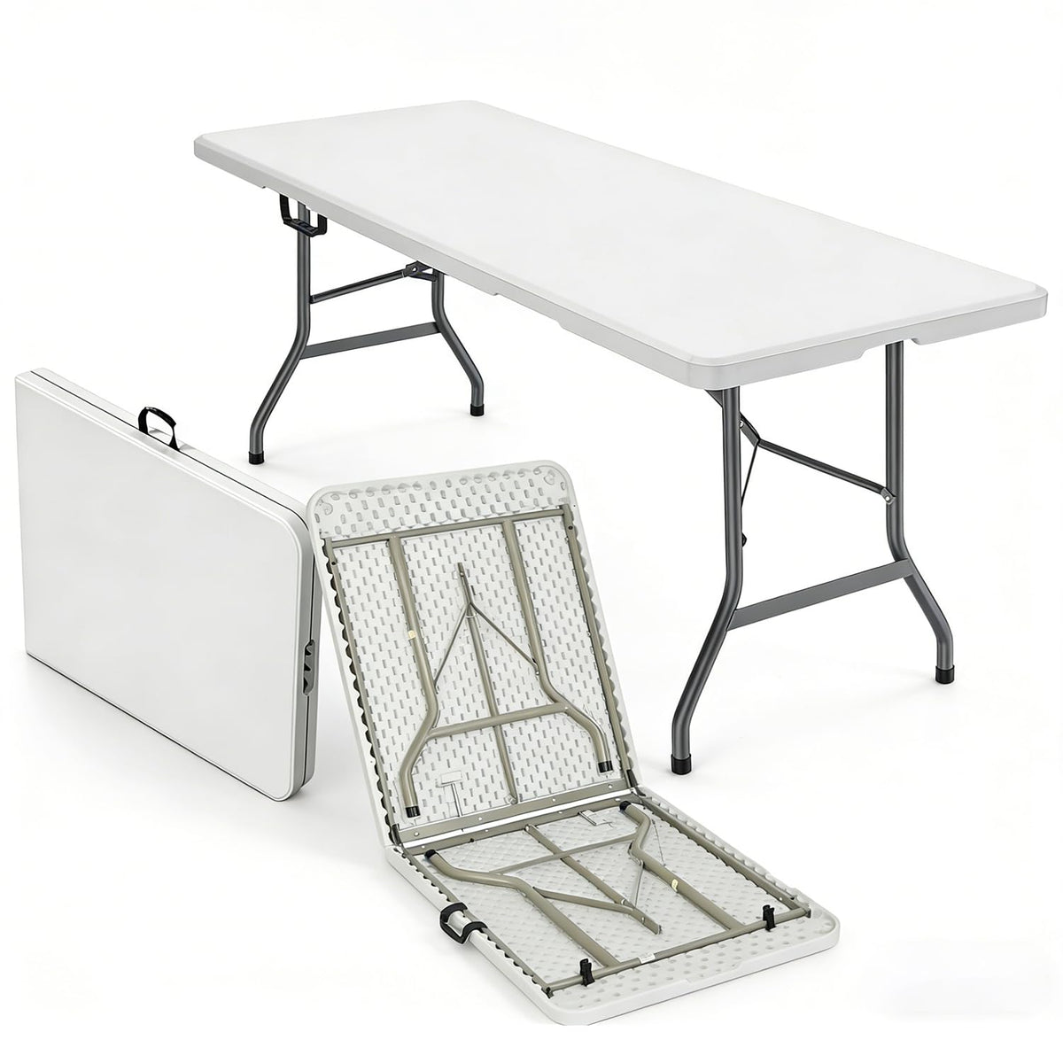 6FT White HDPE Folding Table with Carry Handle Y5614