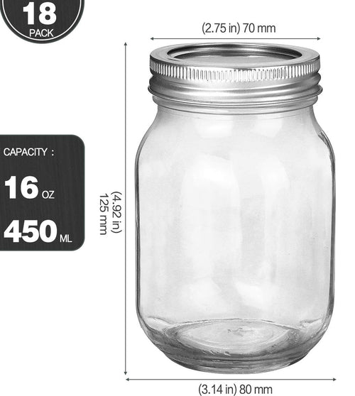 16oz Regular Mouth Mason Jars 18 Pack V4634