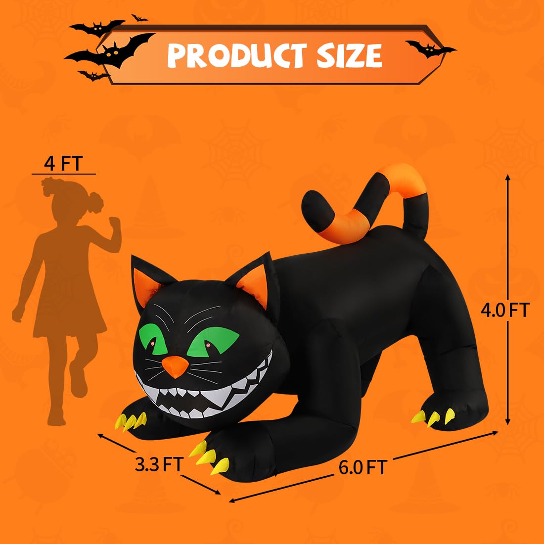6 FT Halloween Inflatables Black Cat with Moving Head and Built-in LEDs N47251