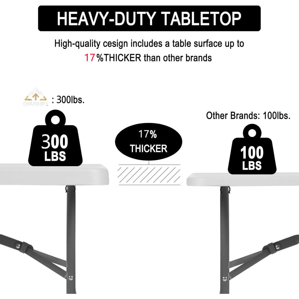6FT White HDPE Folding Table with Carry Handle Y5614