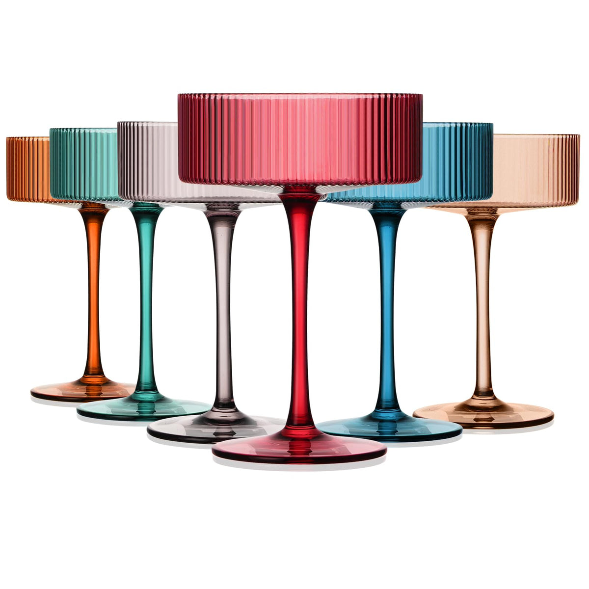 9Oz Ribbed Crystal Hand Blown Coupe Cocktail Glasses O82775