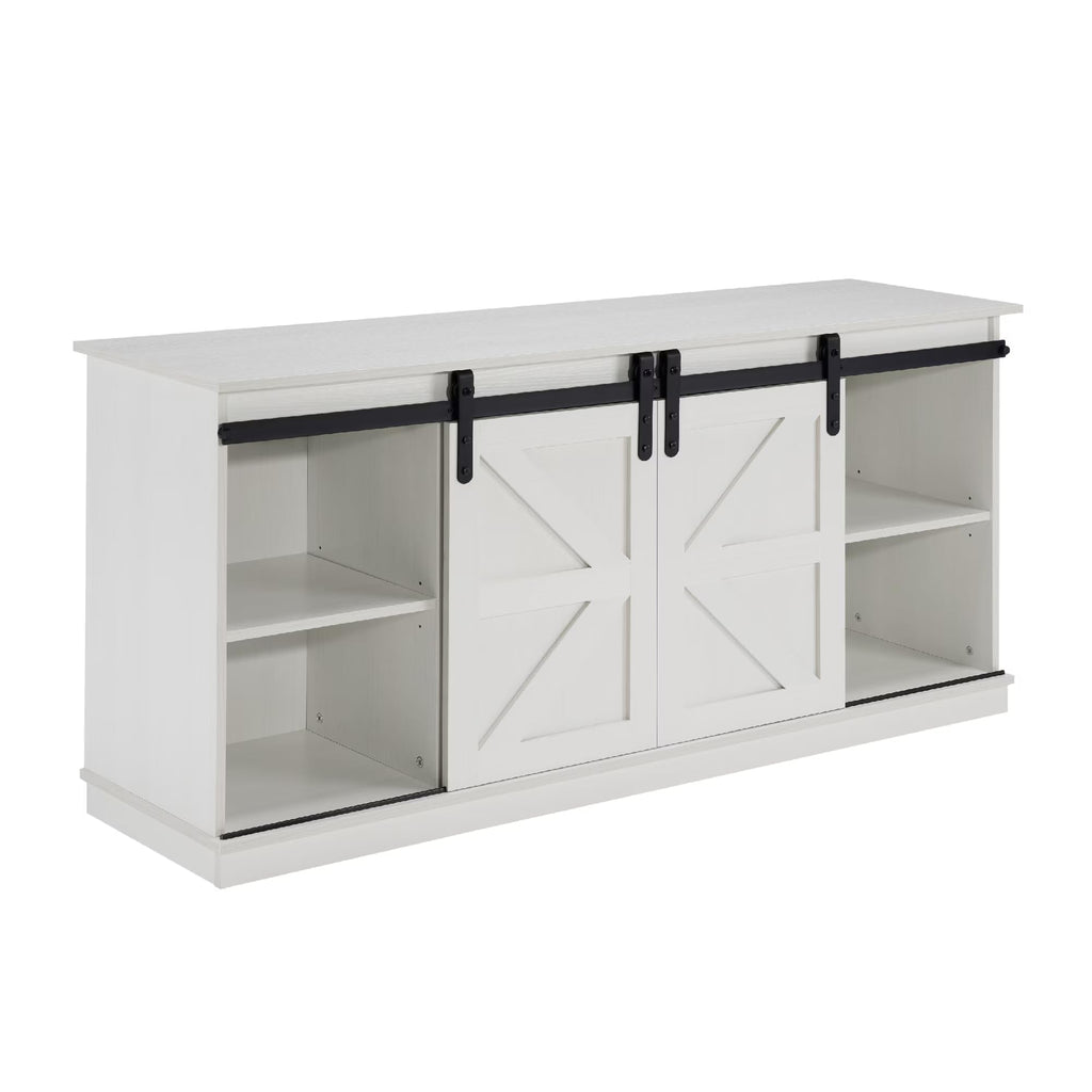 White 65 Inch TV Stand with Sliding Barn Doors and Storage H76275