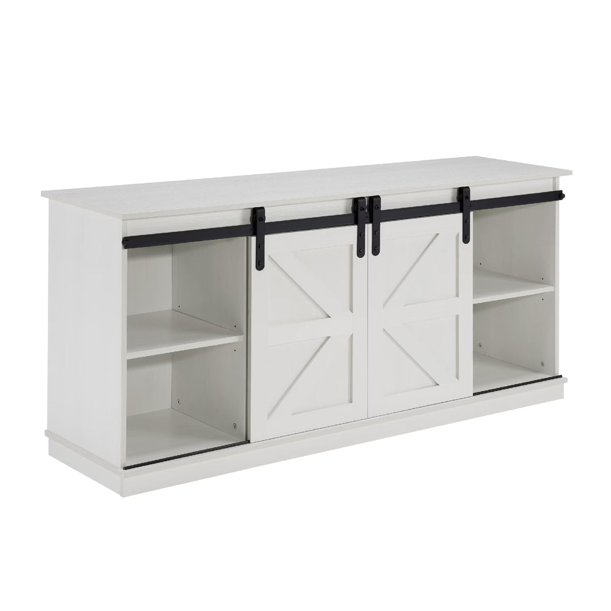 White 65 Inch TV Stand with Sliding Barn Doors and Storage H76275