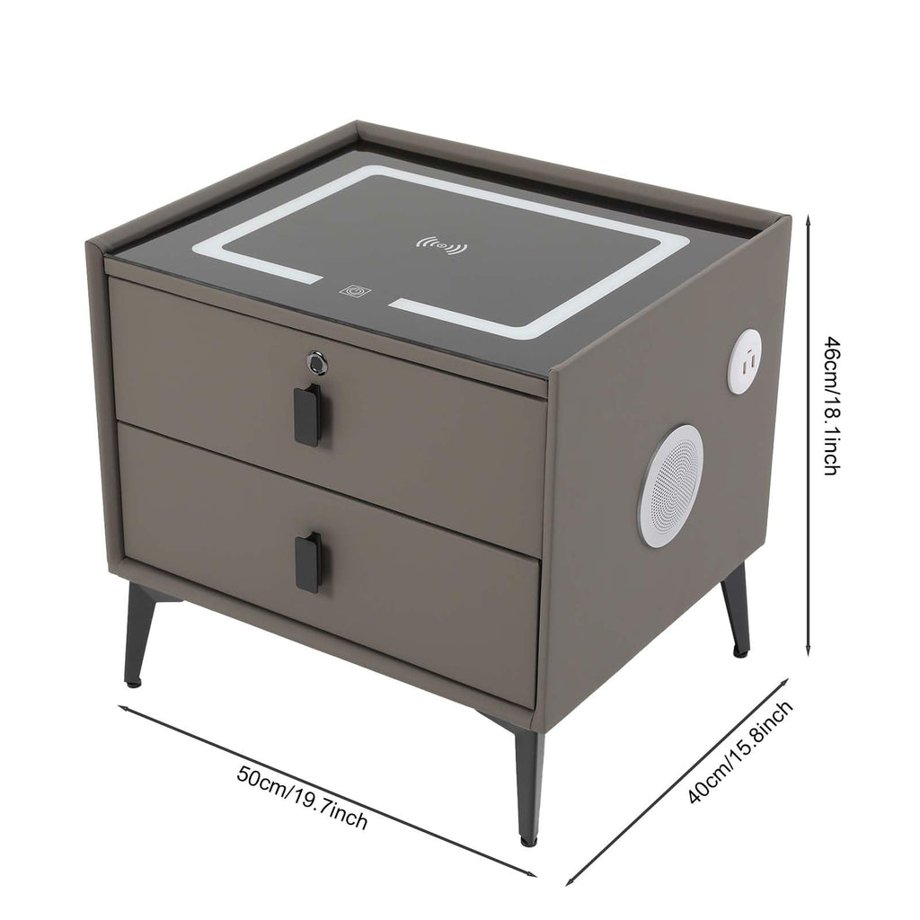 Dark Grey Smart Nightstand with Wireless Charging and LED Lights H70223