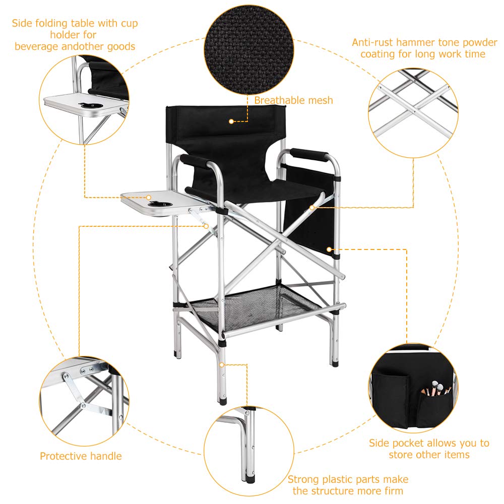 Black Folding Director Chair with Side Table D177