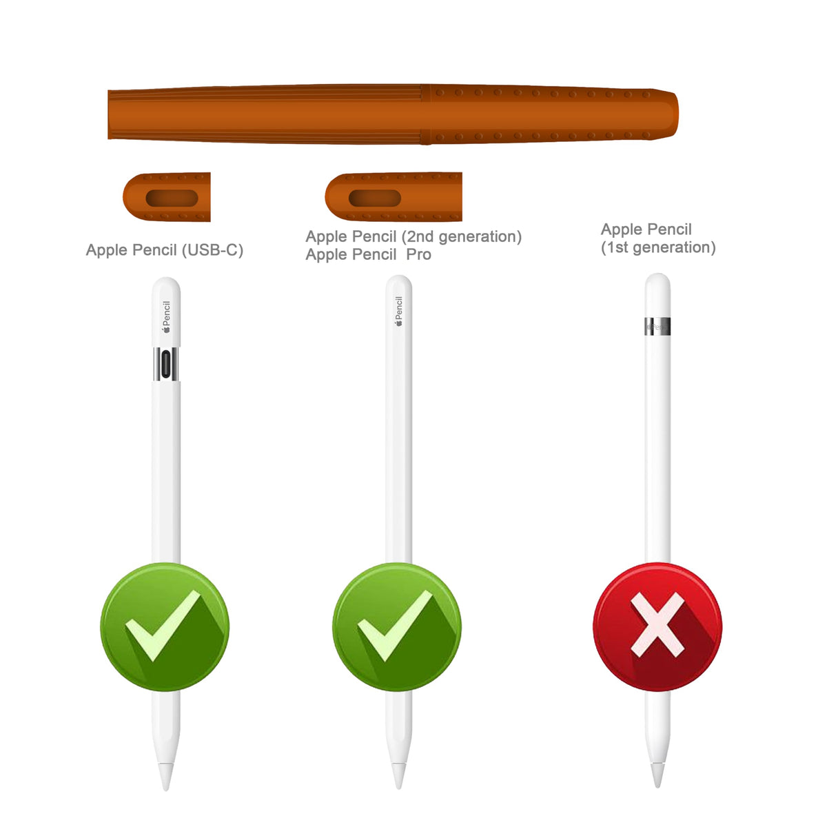 Silicone Case Cover Skin for Apple Pencil Brown Y69278