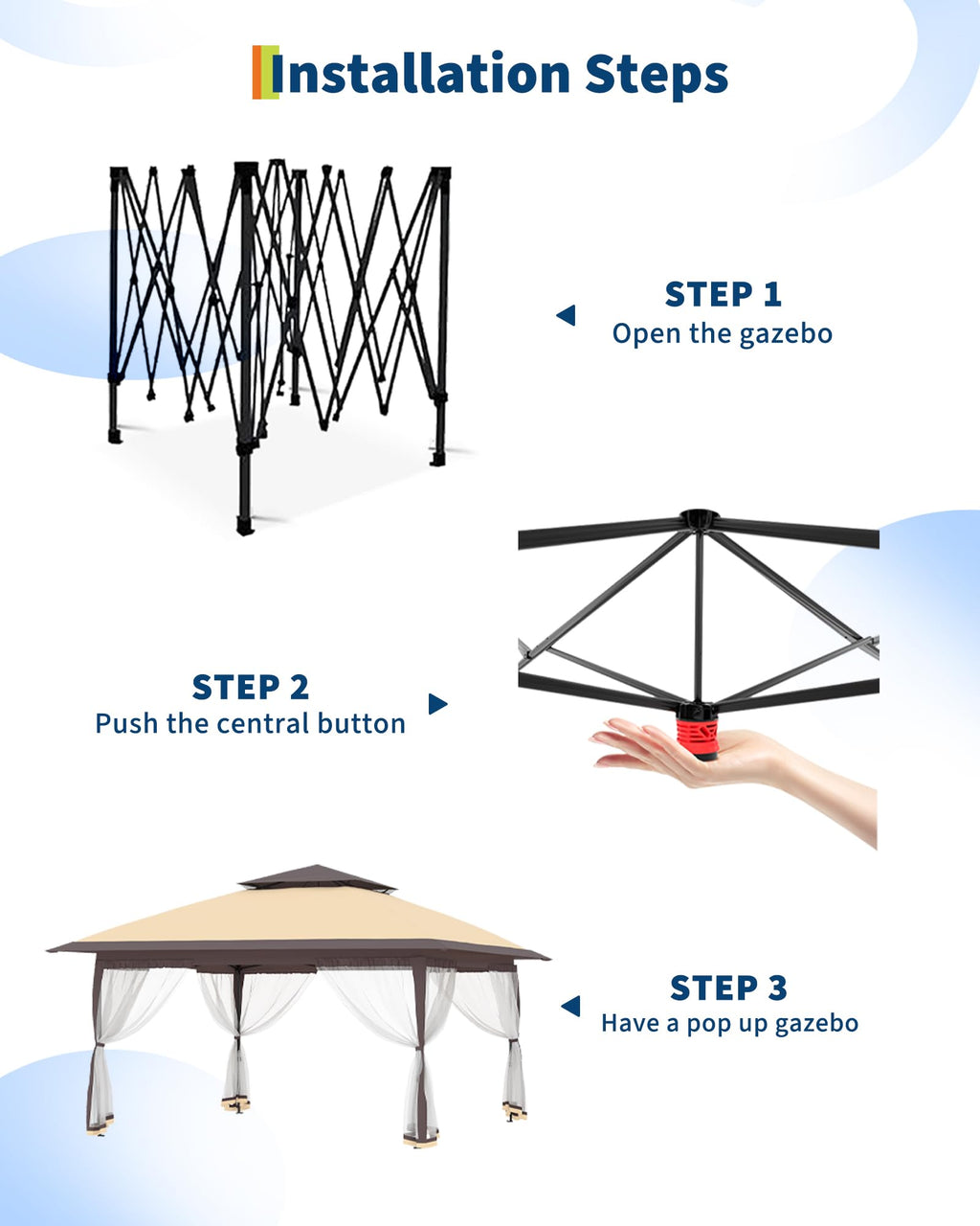 12x12FT Pop Up Gazebo with Mosquito Netting, Khaki & Coffee X7558