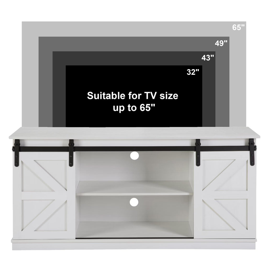 White 65 Inch TV Stand with Sliding Barn Doors and Storage H76275