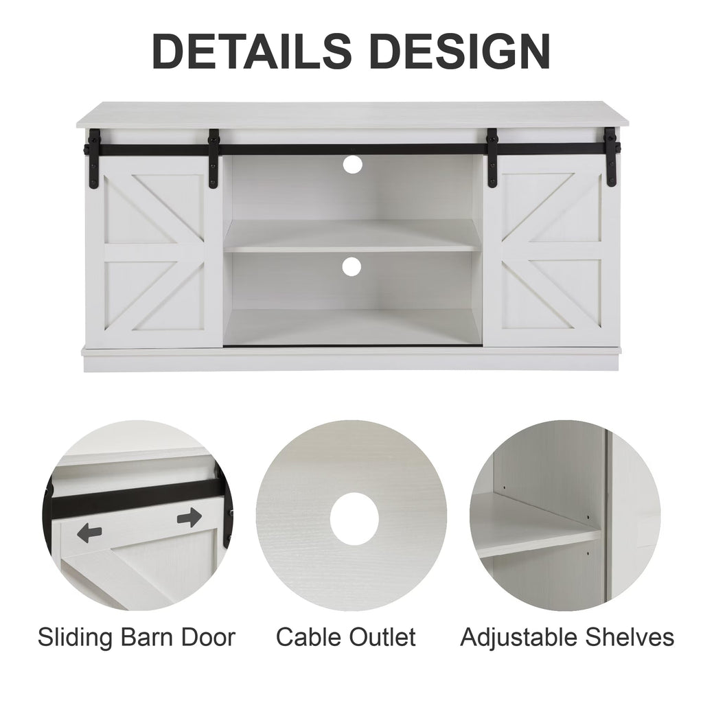 White 65 Inch TV Stand with Sliding Barn Doors and Storage H76275