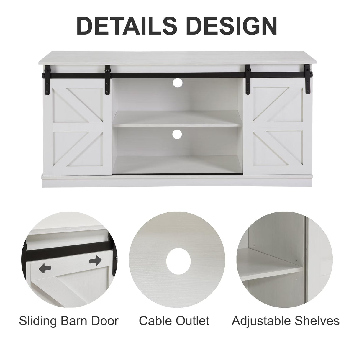 White 65 Inch TV Stand with Sliding Barn Doors and Storage H76275