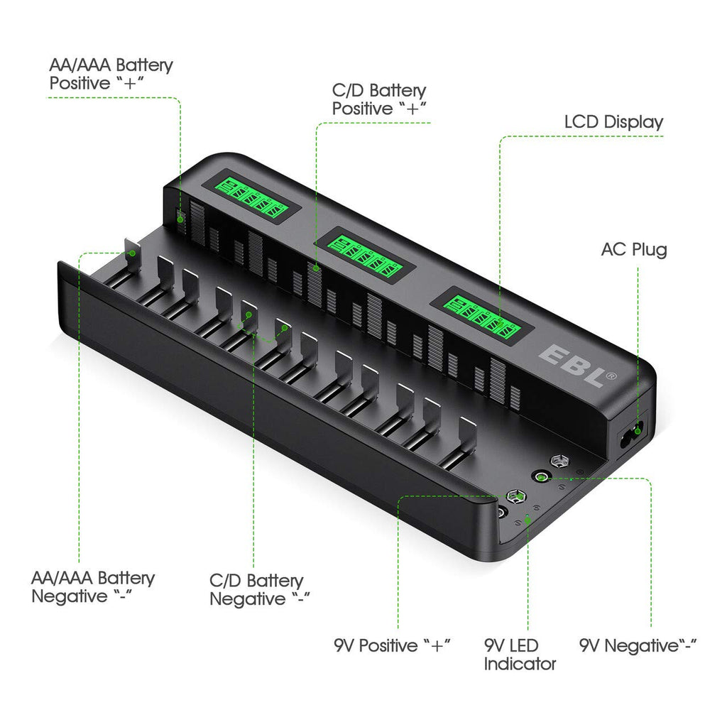 12+2 Bay Universal Rechargeable Battery Charger B1543