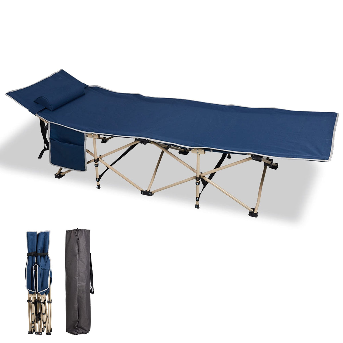 Folding Camping Cot with Carry Bag Pocket Pillow D8964