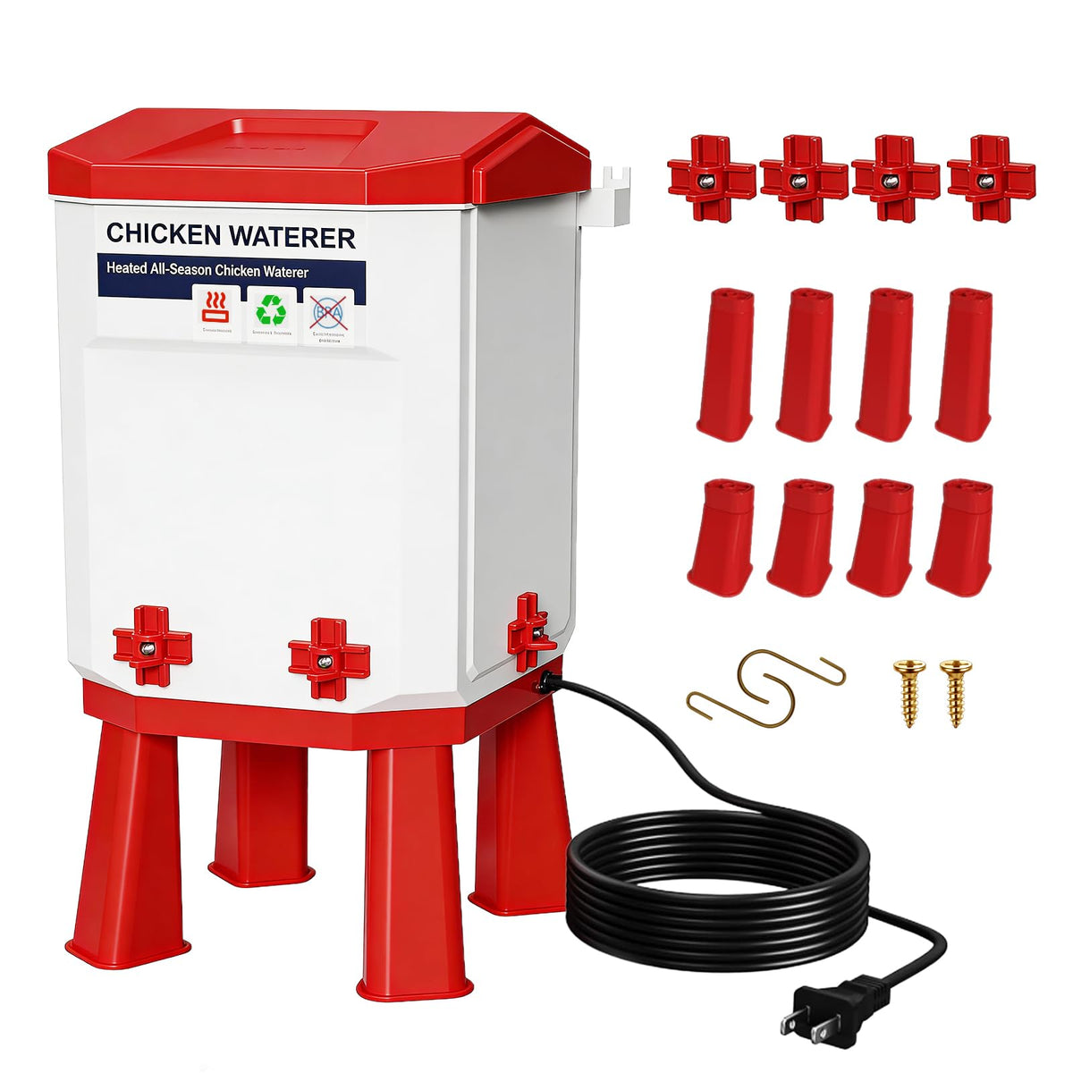 3-Gallon Heated Chicken Waterer with Heater and 4 Nipples W381