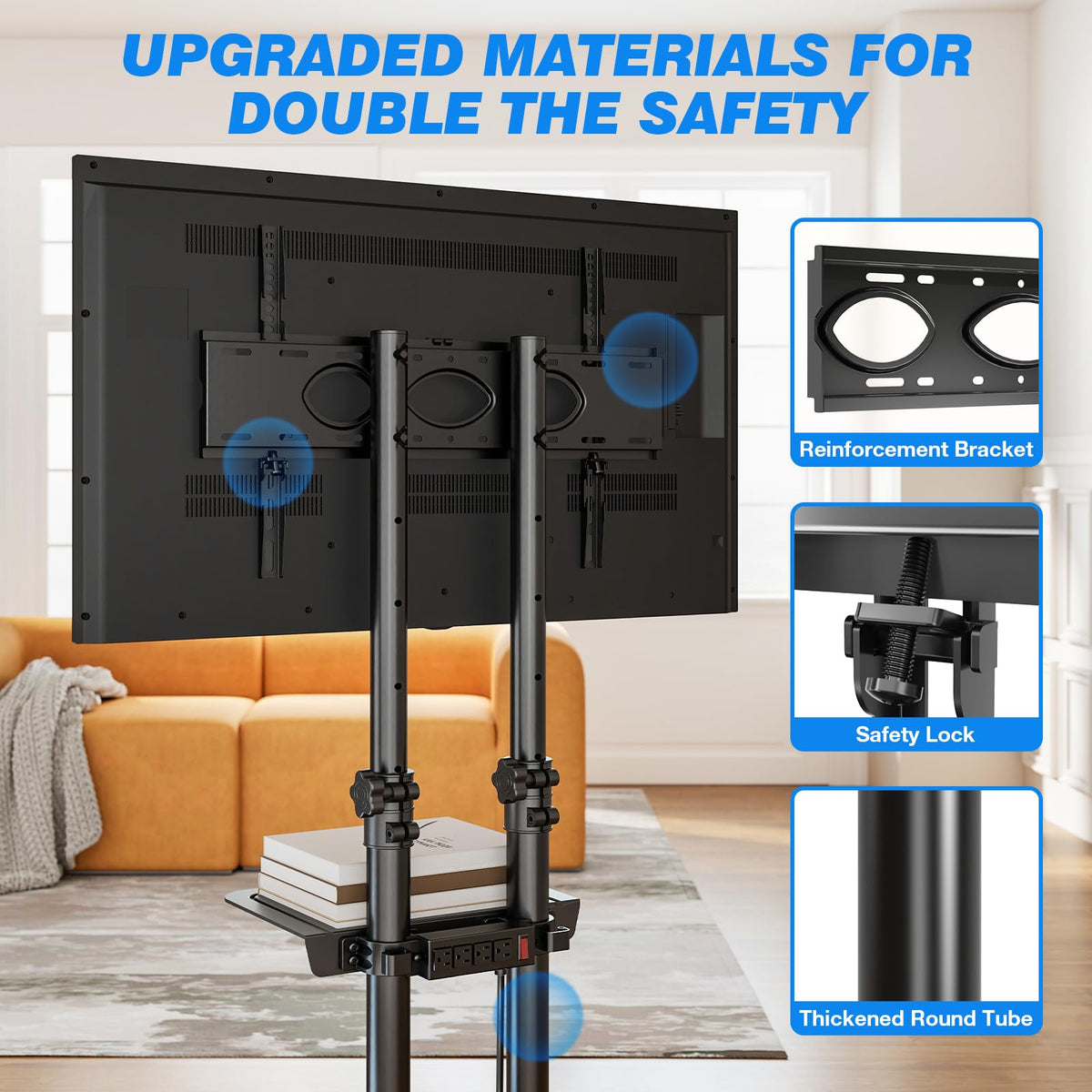 Mobile TV Cart Rolling TV Stand with Power Outlet for 32-83 Inch Screens I976403