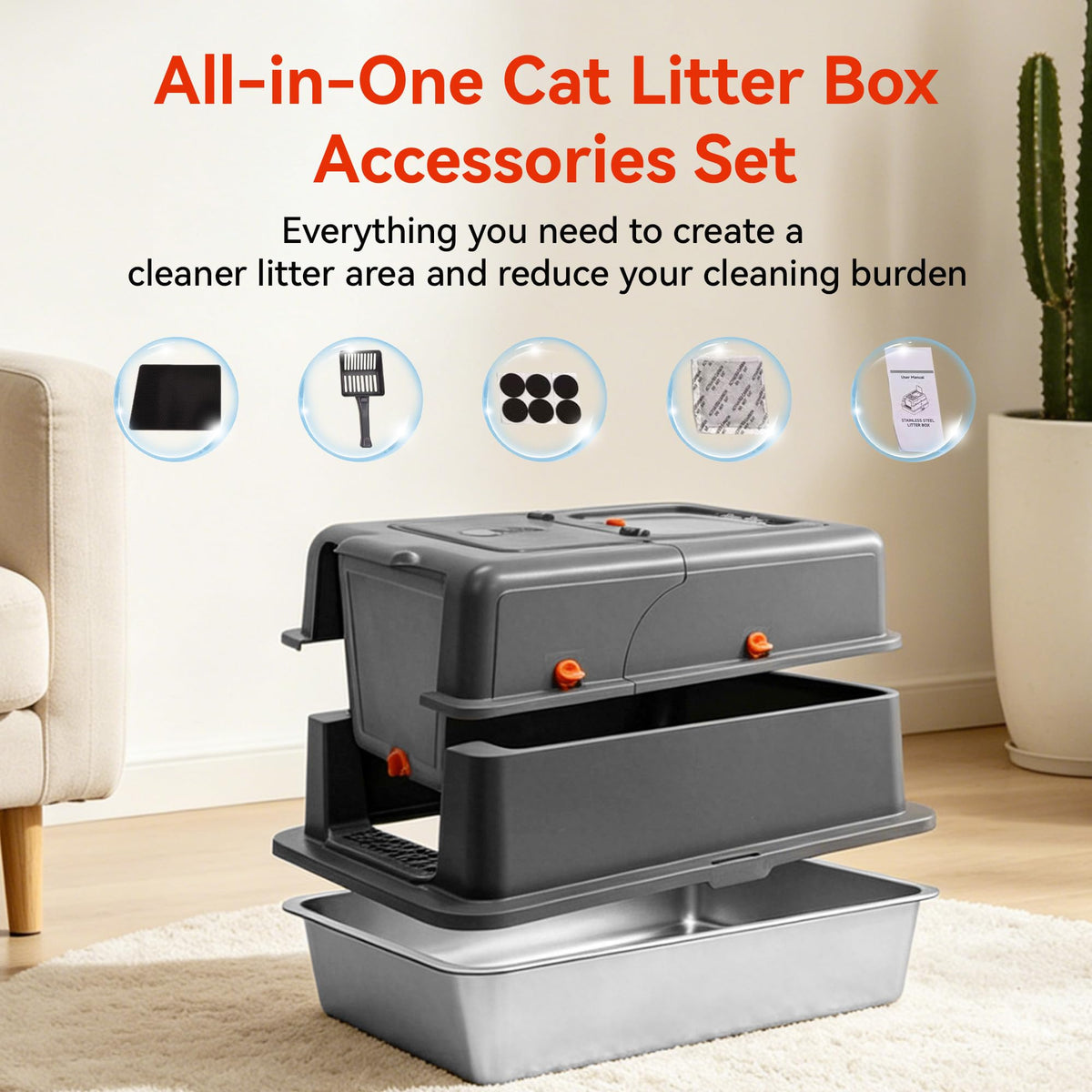 2 Pack XXXL Stainless Steel Litter Box with Lid Q1224