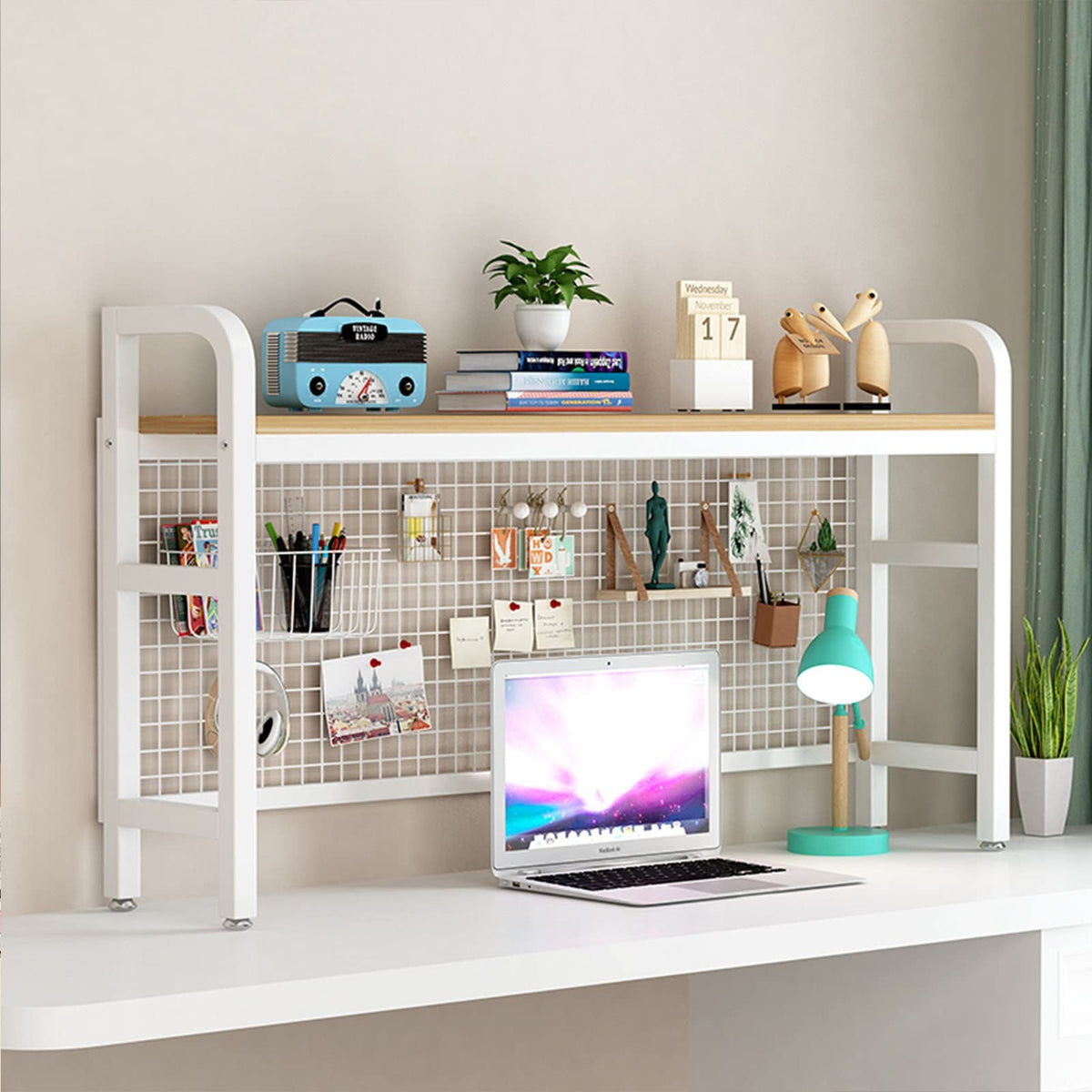 2 Tier Adjustable Metal Desktop Bookshelf White O764909