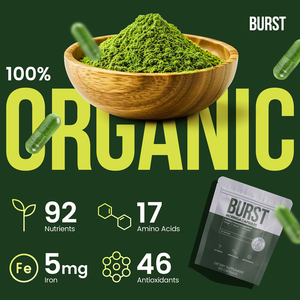 Organic Moringa Leaf Capsules 120 Ct T219870
