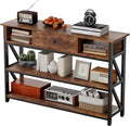 47 Inch Rustic Brown Console Table with Drawer Shelves D15325