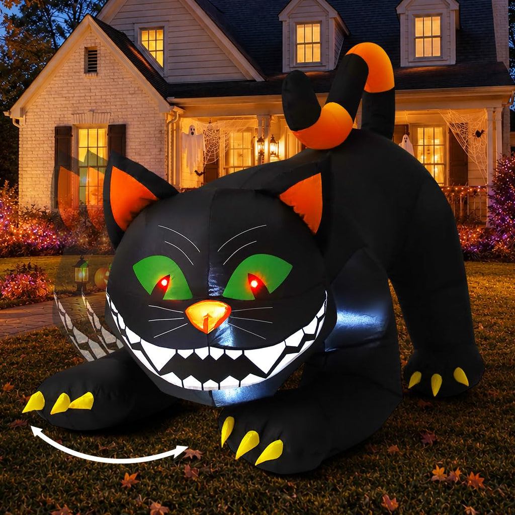 6 FT Halloween Inflatables Black Cat with Moving Head and Built-in LEDs N47251