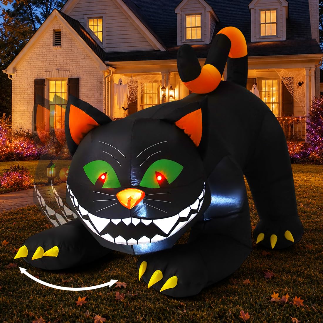 6 FT Halloween Inflatables Black Cat with Moving Head and Built-in LEDs N47251