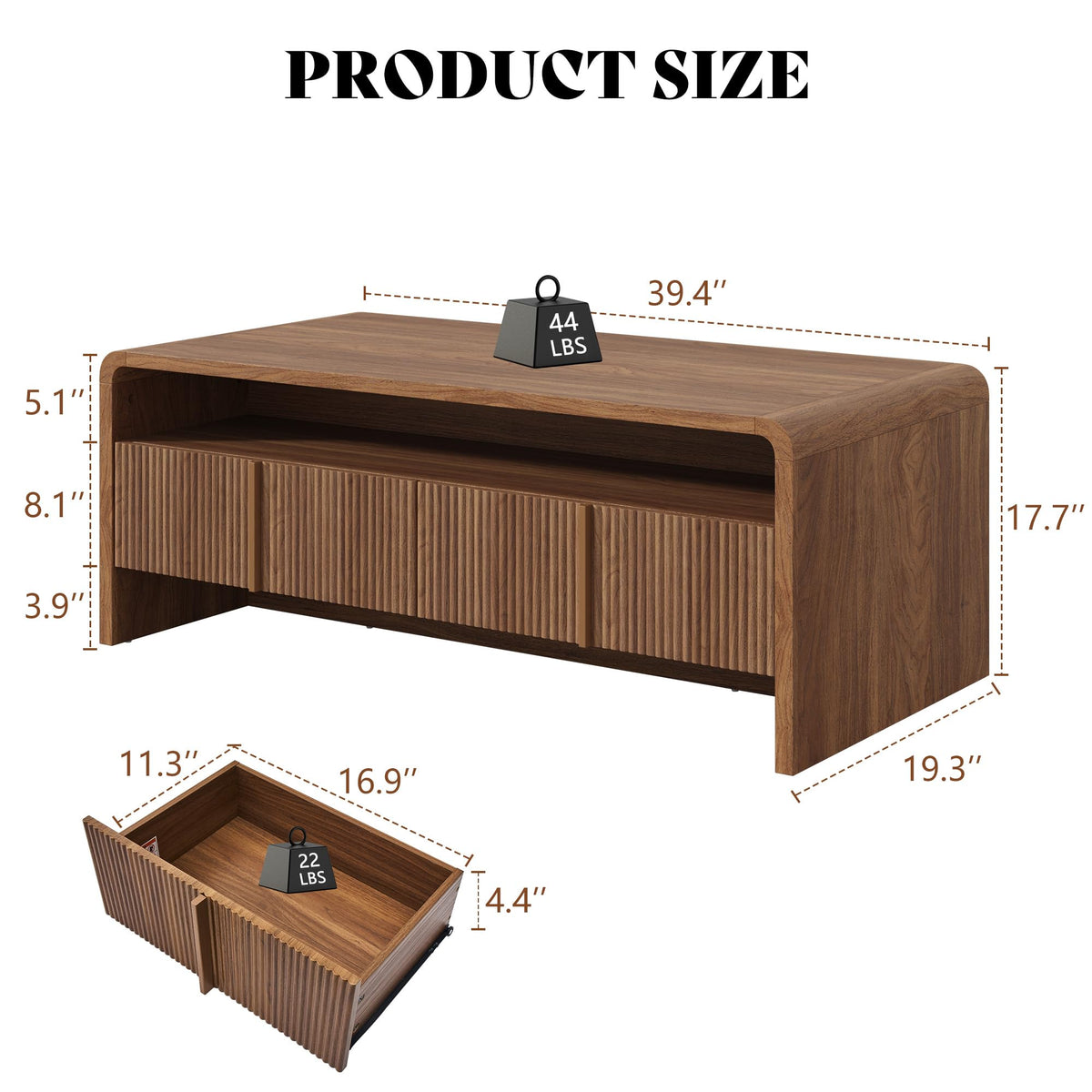 Fluted Coffee Table with Storage U99074