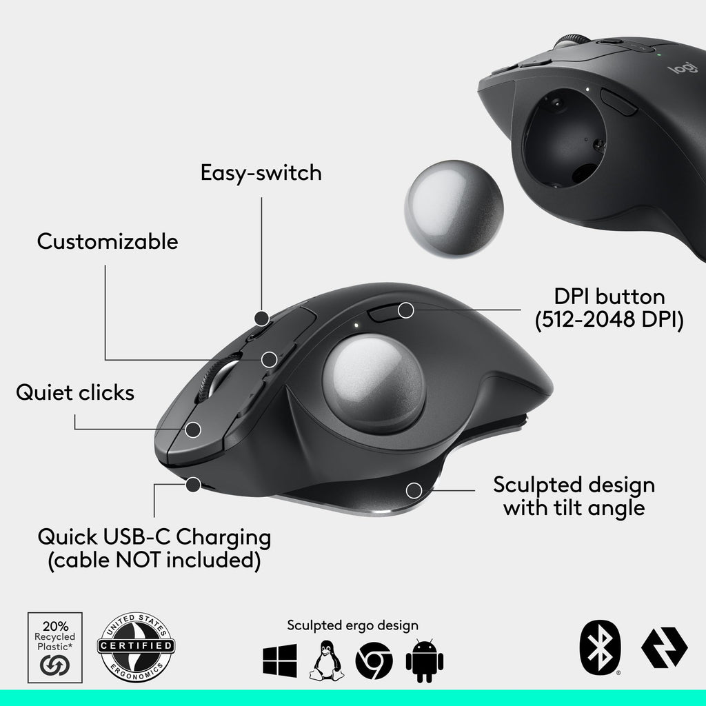 Wireless Trackball Mouse USB C Graphite M1897