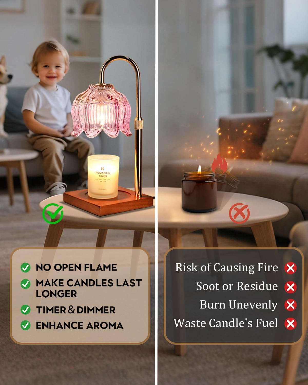 Pink Candle Warmer Lamp with Timer & Dimmer U709576