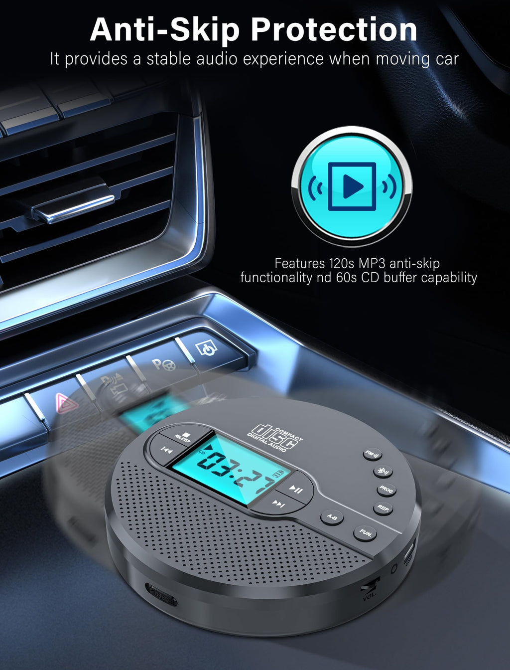 Portable CD Player with Bluetooth USB AUX FM I84940