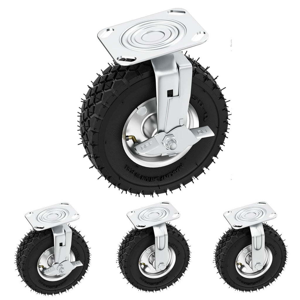 8 Inch Heavy Duty Pneumatic Caster Wheels with Brake, 1000 lbs Capacity, Set of 4 S97988