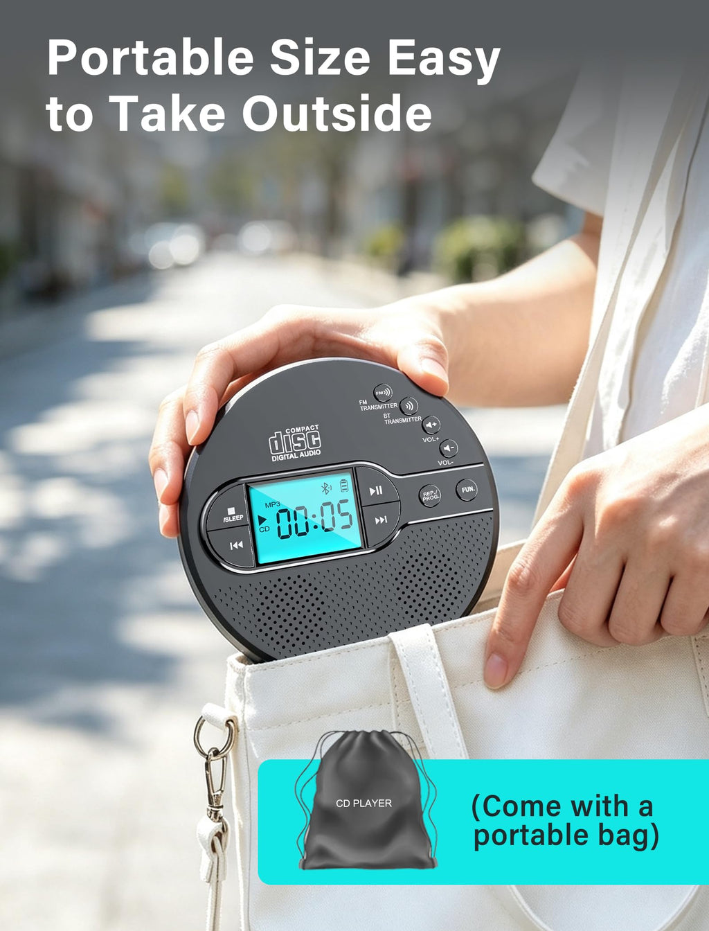 Portable CD Player with Bluetooth USB AUX FM I84940