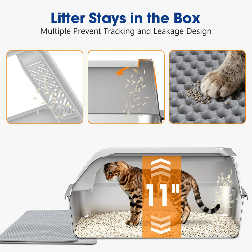 XL Stainless Steel Enclosed Litter Box with Lid and Scoop M197147