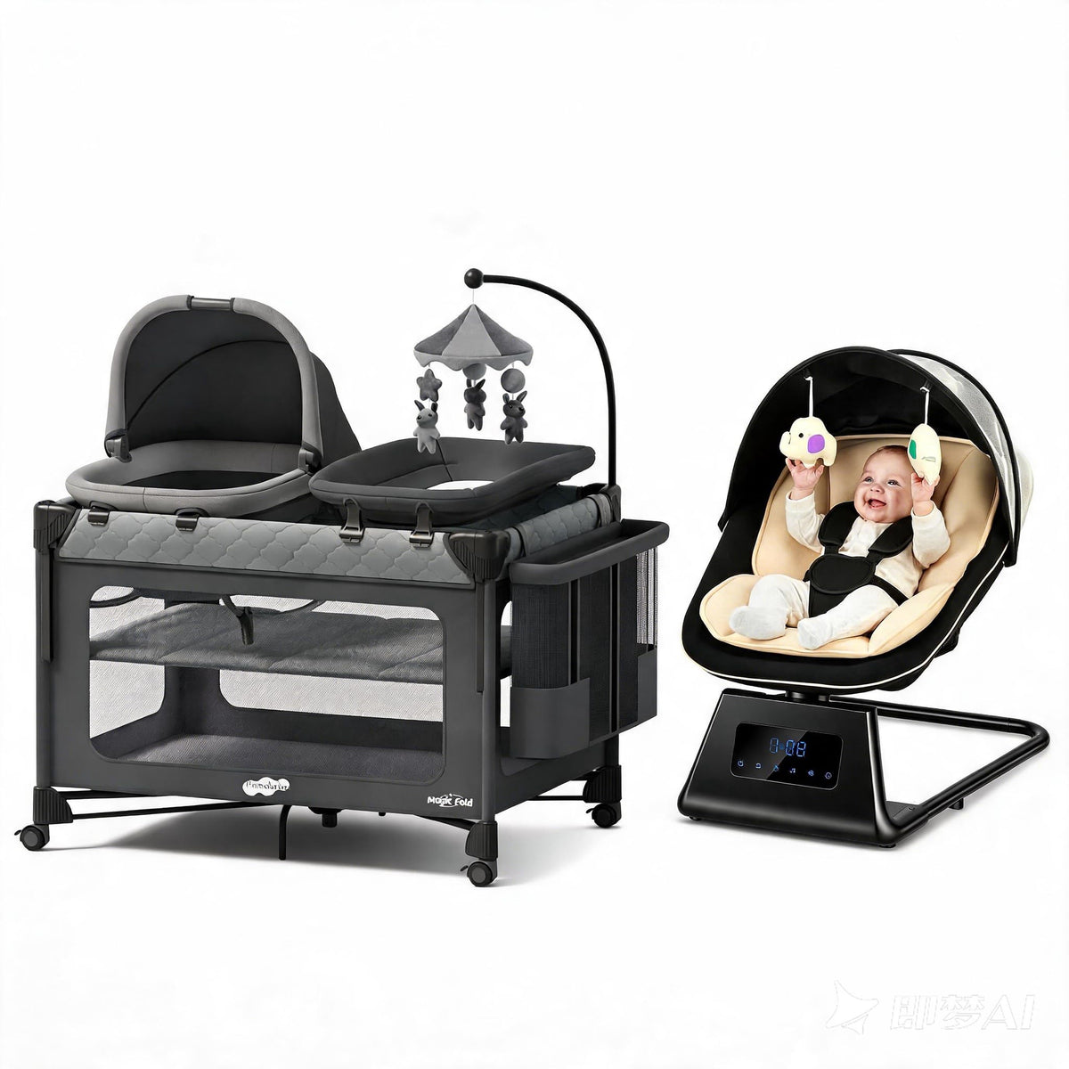 7 in 1 Pack and Play with Bassinet and Changing Station, Portable Electric Baby Swing G50508