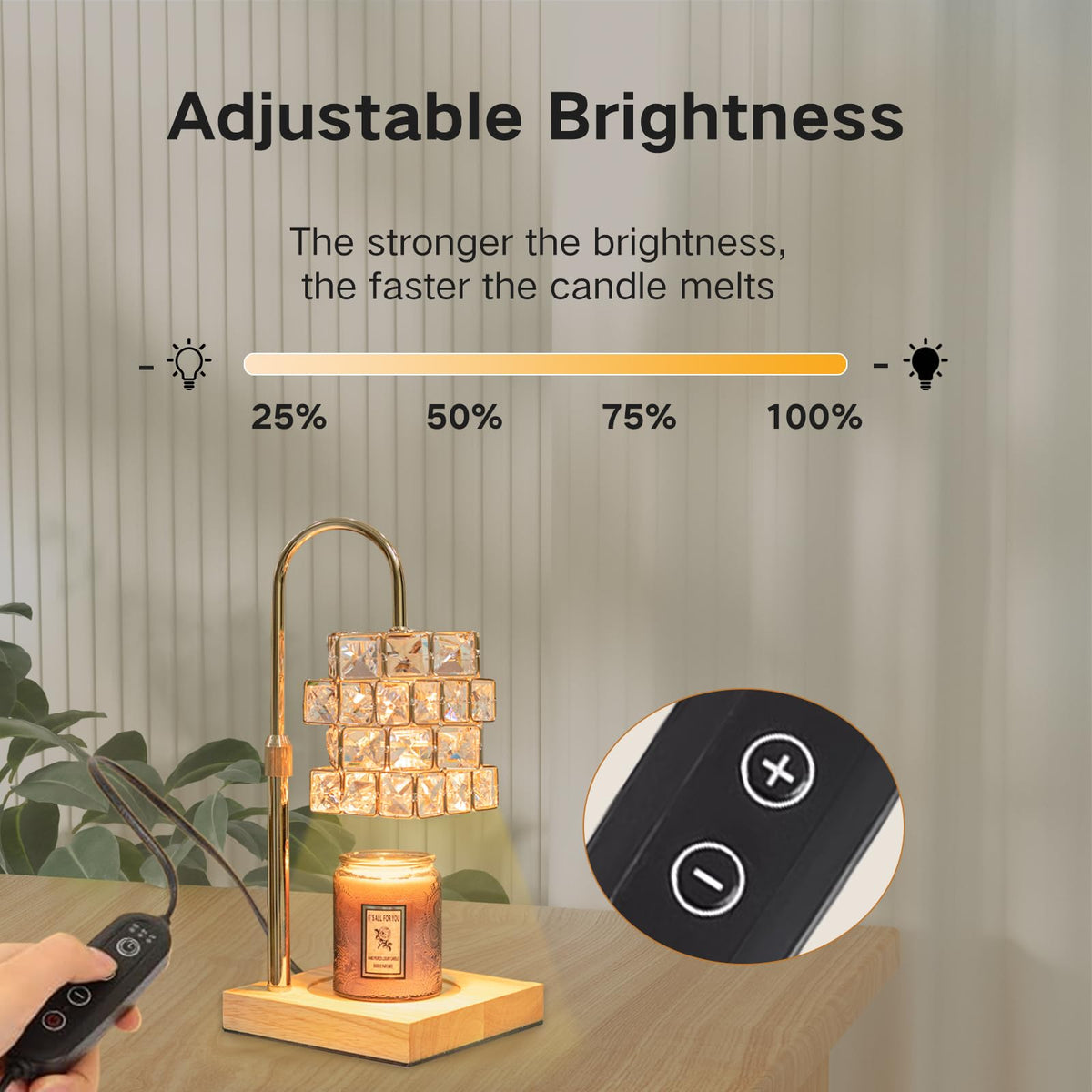 Candle Warmer Lamp with 2 Bulbs, Adjustable Dimmable Amber Glass W49730