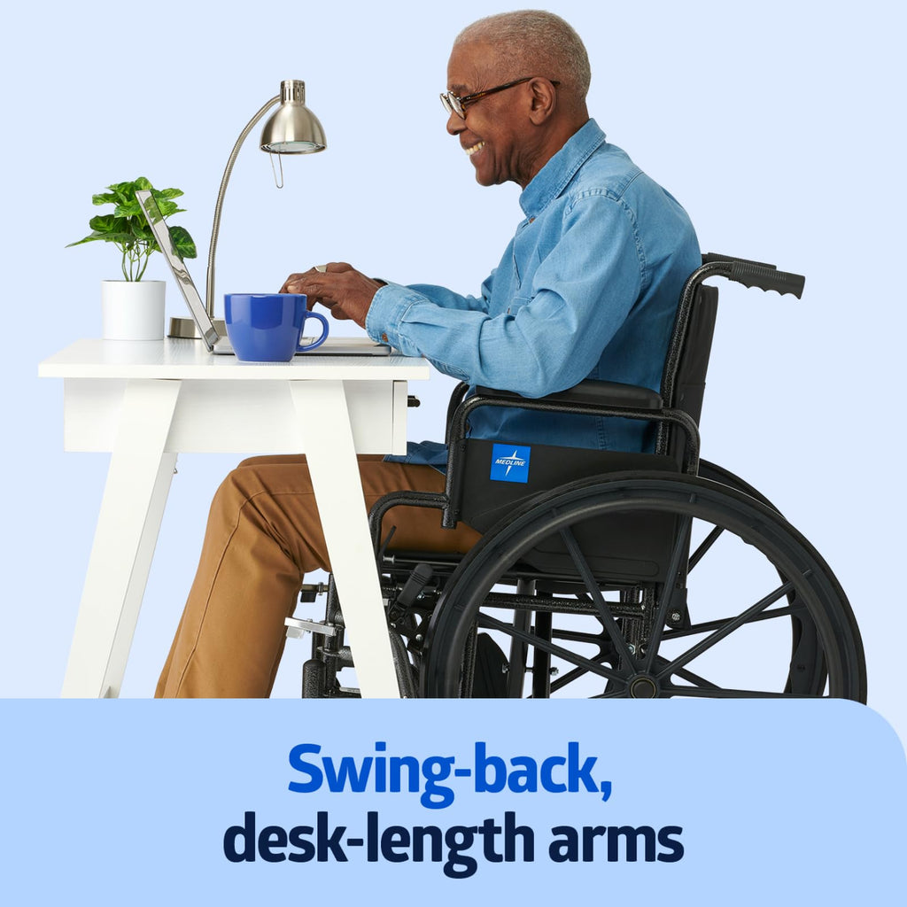 Folding Wheelchair with Swing-Back Desk-Length Arms and Swing-Away Footrests C79427