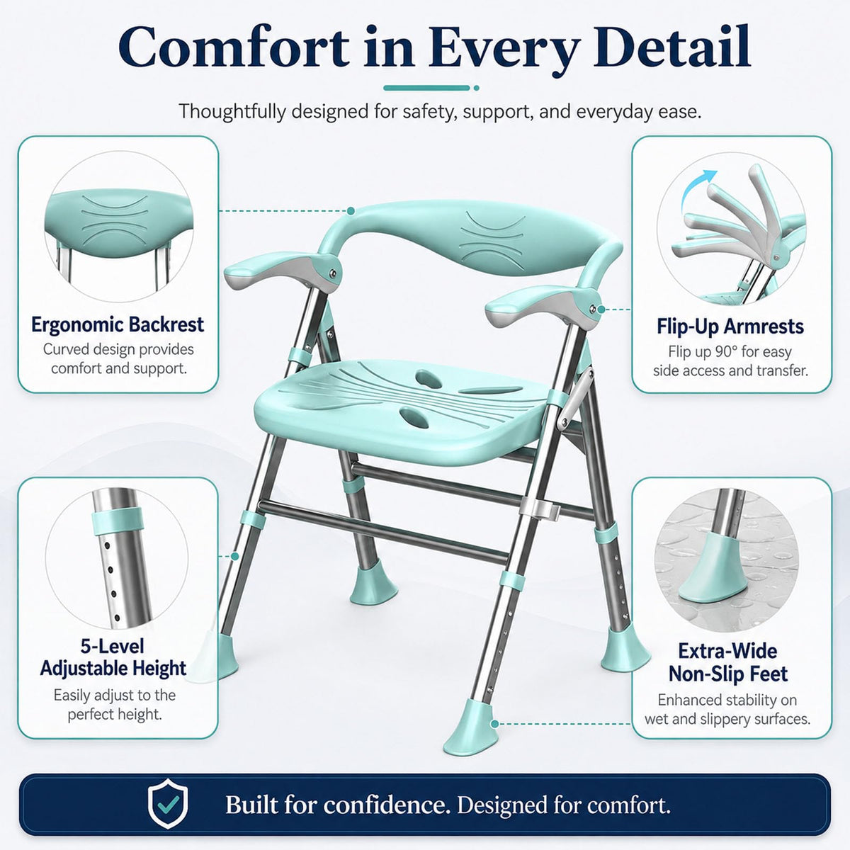 Heavy Duty Shower Chair with Arms and Back P18122
