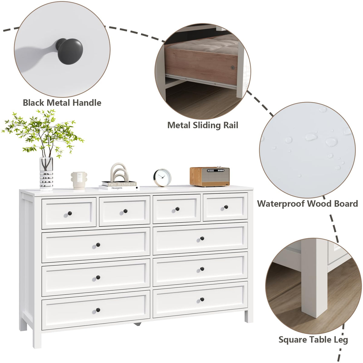 White 10 Drawers Dresser W52344