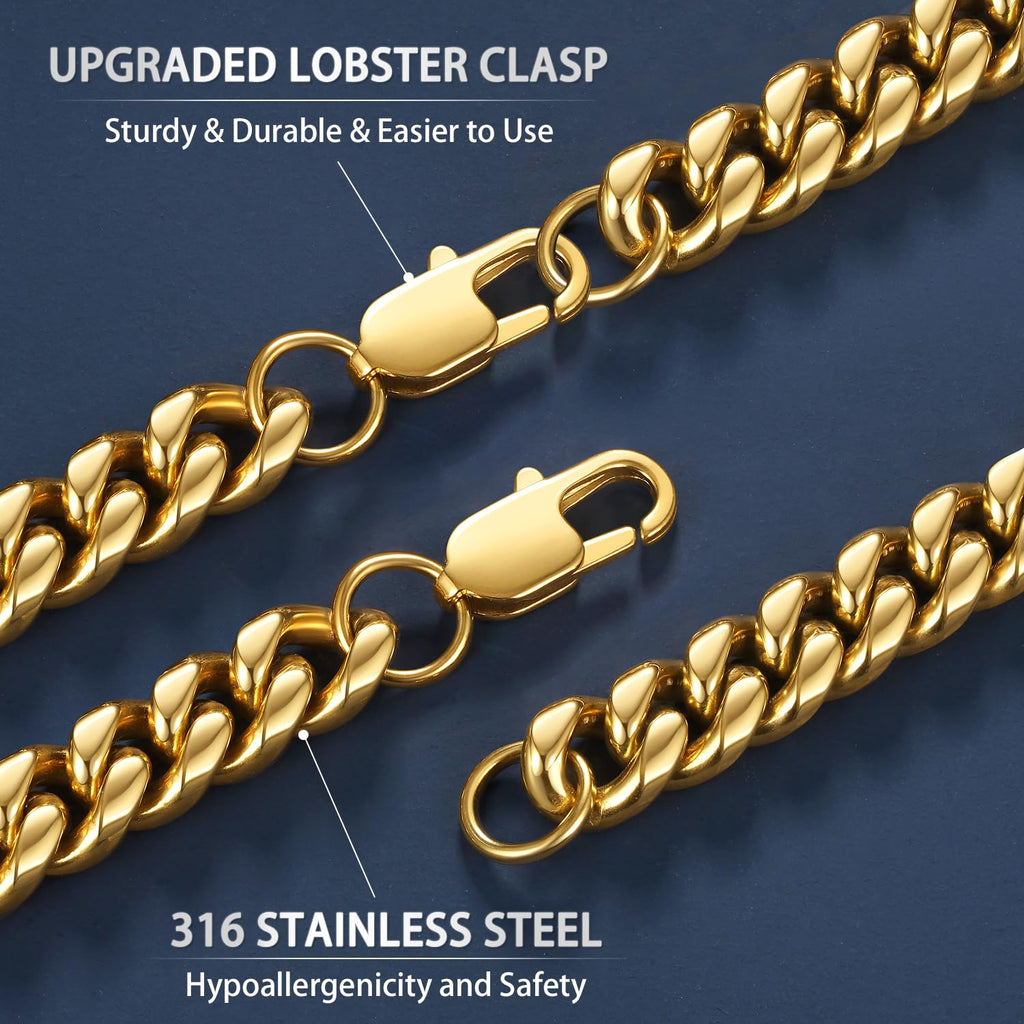 Cuban Link Chain 4mm 6mm 10mm 18K Gold Plated 316L Stainless Steel Necklace G204897