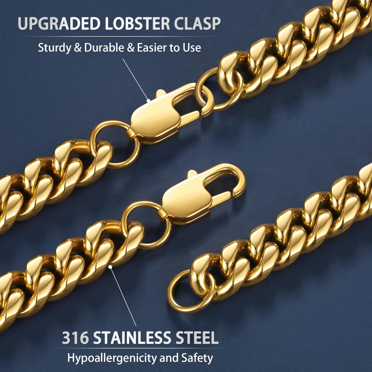 Cuban Link Chain 4mm 6mm 10mm 18K Gold Plated 316L Stainless Steel Necklace G204897